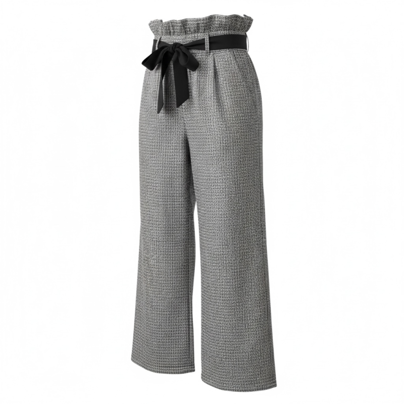 Pantalon fille jambes larges P’tit Môme gris à motifs – Taille 6 ans