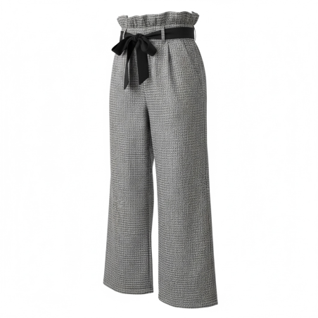Pantalon fille jambes larges P’tit Môme gris à motifs – Taille 6 ans