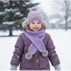 Écharpe fille violette avec pompons gris | La Bonne Taille
