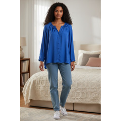 Chemise femme bleue coupe longue arrière – Taille 42