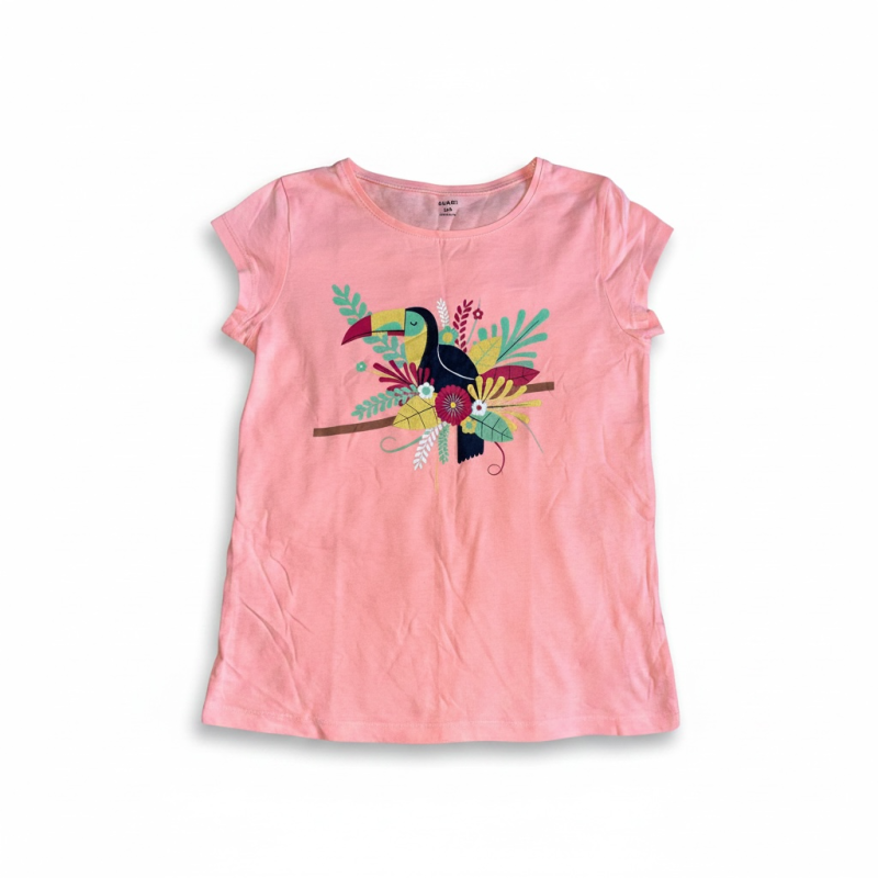 Tee-shirt fille rose motifs exotiques et toucan Kiabi – Taille 12 ans