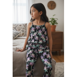 Combinaison fille noire à palmiers multicolores H&M – Taille 12 ans