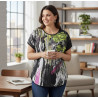 Tee-shirt femme taille 48 à motif rose verte effet peinture