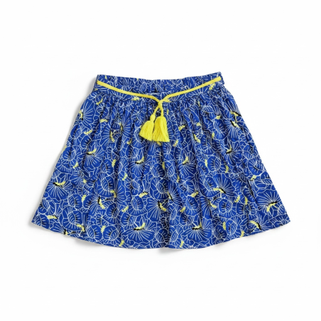 Jupe fille 10 ans à fleurs bleues et jaunes | Taille élastique