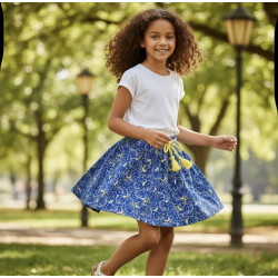Jupe fille 10 ans à fleurs bleues et jaunes | Taille élastique