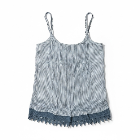 Débardeur femme Kiabi bleu gris à carreaux et dentelle taille 42